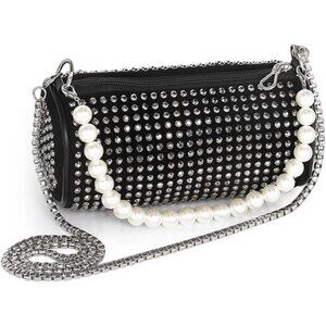 Crystal Rhinestone Crossbody Bag | Bling Mini Tote for Parties - Black